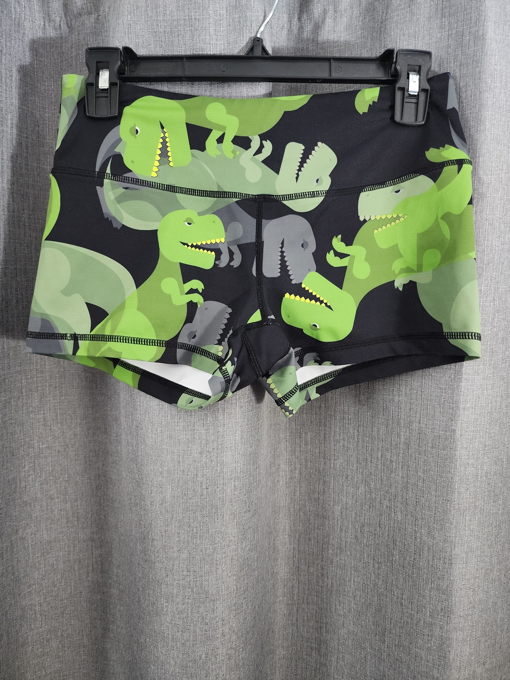 Feed Me Fight Me Black & Green Dinosaur Print Athletic Shorts
